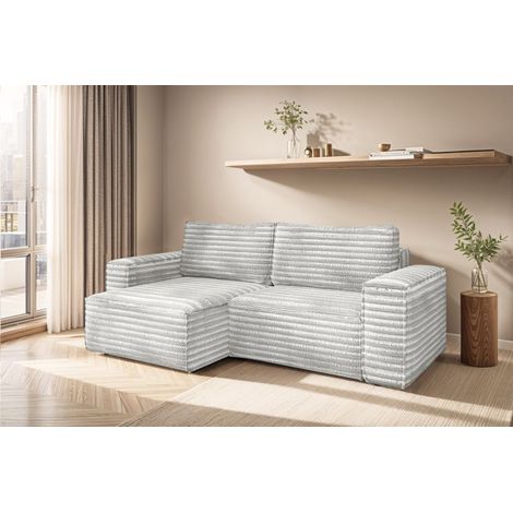 Ecksofa Schlafsofa MADLEN Stoff Velo Hellgrau Ottomane Links (1/5)