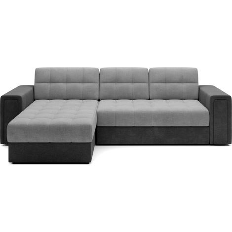 Canapé d'angle convertible KAPITARA gris et noir réversible avec coffre de rangement (1/4)