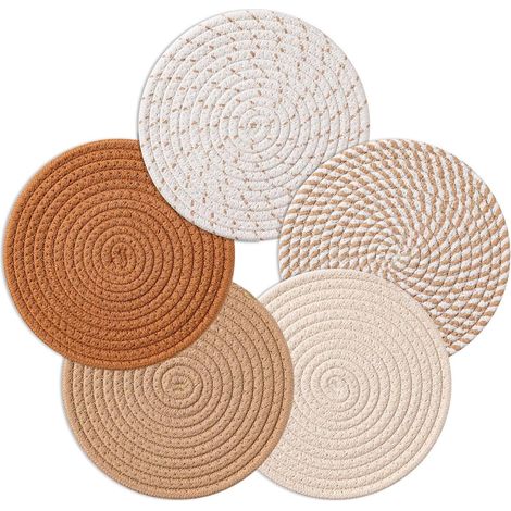 Sous-plat - Coton Tissé - Résistant à la Chaleur Jusqu'à 120 °C - Pour Plans de Travail en Quartz Bois ou Marbre - Diamètre 18 cm - Lot de 5