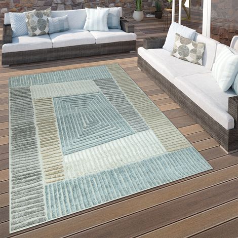 Paco Home In- & Outdoor Terrassen Teppich Geometrisches Design Pastell Braun Beige Grau 160x230 cm