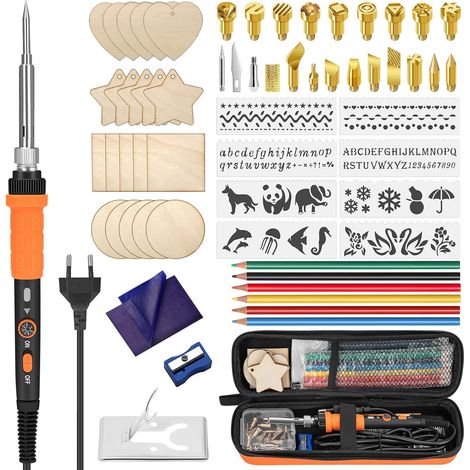 Brandmalerei Lötkolben Set, 76-teiliges Brennwerkzeug mit einstellbarer Temperatur von 200 bis 450°C, Brennkolben-Set mit Pyrographie-Stift für Prägen, Schnitzen, DIY-Handwerk (1/5)