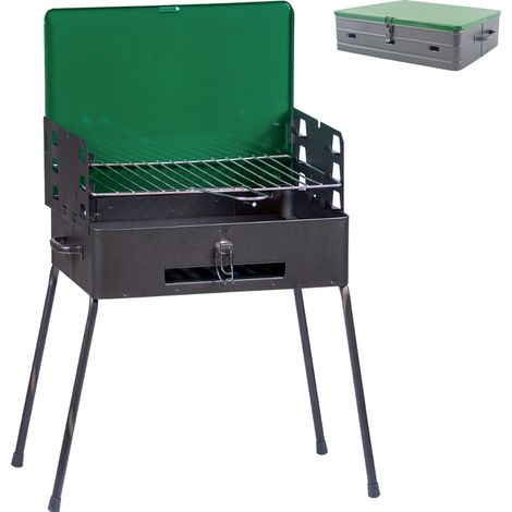 Barbecue a Carbonella BBQ Carbone Portatile a Valigetta in Acciaio, Griglia Regolabile, Grill da Giardino Esterno - cm 40x30x72 (1/5)