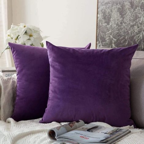 Lot de 2 housses de coussin décoratives en velours pour canapé, ultra douces et confortables, pour la décoration de votre salon ou chambre à coucher, 40 x 40 cm, couleur aubergine (1/5)