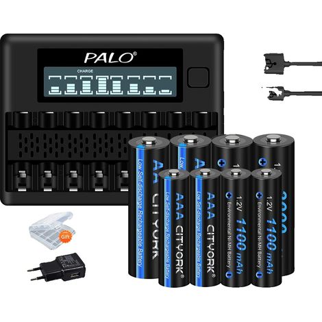 Chargeur de batterie rechargeable, écran LCD, 8 emplacements, 4AA 4AAA 1 chargeur (1/2)