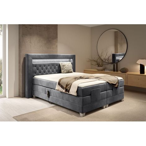 Boxspringbett Elektrisch Bett ARMANDO 180x200cm in Stoff Fresh Stahlgrau (1/4)