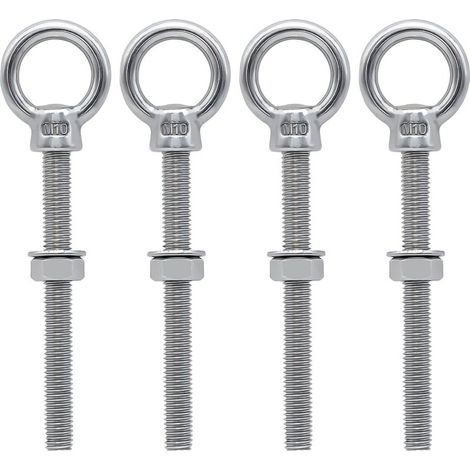 Boulons à oeil M10 x 100 mm Vis à Anneau M10 avec filetage métrique en acier inoxydable pour Fixation et Suspension, 4 pièces (1/5)