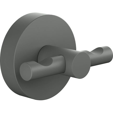 tesa MOON GREY Gancio per Accappatoio, Per bagni in stile industriale e moderno, Senza foratura, soluzione adesiva inclusa, 50 mm x 65 mm x 53 mm, Grigio opaco (1/5)