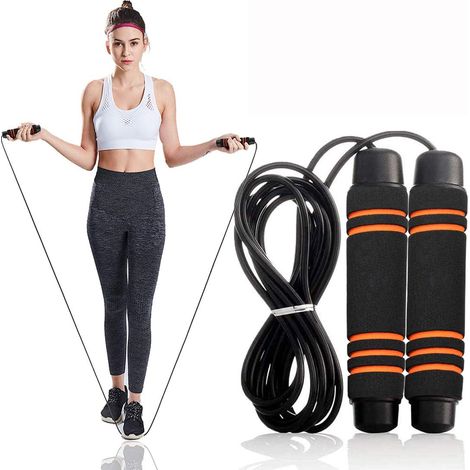 Corde à sauter pour fitness, corde à sauter pour l'exercice, corde réglable sans enchevêtrement, poignée en mousse à mémoire de forme, roulements à billes rapides, Entraînement de fitness, Brûle les g (1/5)