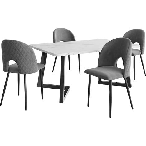 GagaEnsemble repas 4 chaises, table 117x68 cm, velours gris (1/5)