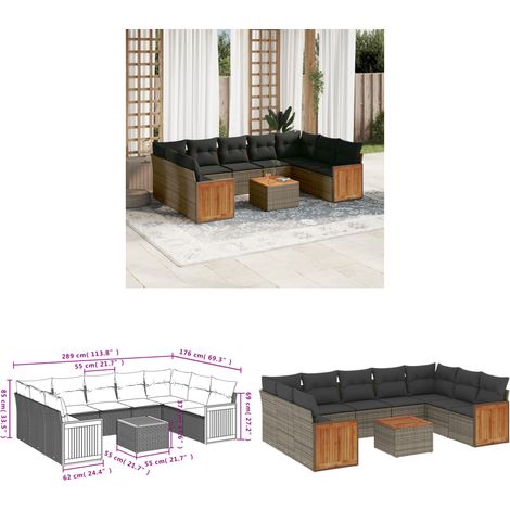 10-tlg. Garten-Sofagarnitur mit Kissen Grau Poly Rattan - Gartenmöbel - Gartensorte - Lounge Set - Rattan Möbel - Outdoor Möbel - Home & Living (1/3)