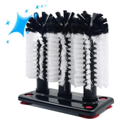 Brosse de nettoyage triple pour verres, goupillon résistant avec ventouse et poils en nylon, idéal comme goupillon pour nettoyer les verres dans l'évier.-AquaForge (1/5)