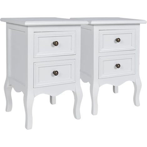 FIMEI Table de chevet 2 pcs avec 2 tiroirs MDF Blanc (1/5)