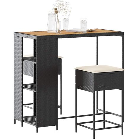 Ensemble de bar de jardin 3 pcs-Bar d'extérieur avec coussins noir poly rotin 795724 (1/5)