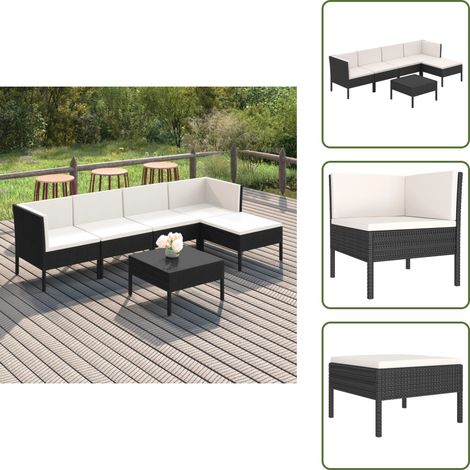 The Living Store Set Divani da Giardino 6 pz con Cuscini in Polyrattan Nero - Divani da giardino