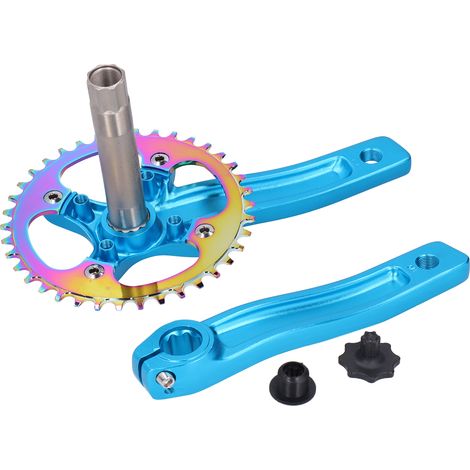 VTT Crankset ZK-22 38T Alliage Aluminium Bras Manivelle Monovitesse Chaîne Roue Bleu (1/5)