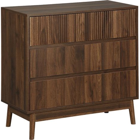 3-drawer chest with grooved wooden detail Dark wood colour 80x40x80 cm - Linear (1/5)