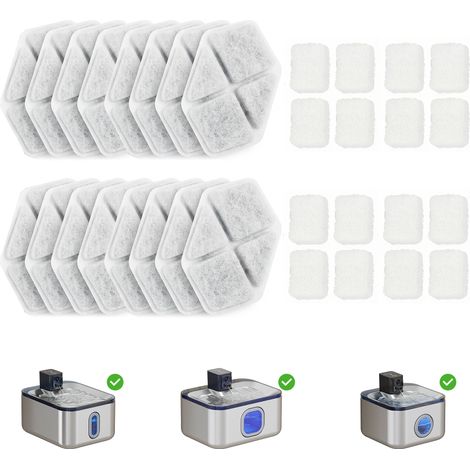 16 pièces Filtre à eau pour fontaine chat, distributeur d'eau filtrante chien chat, système triple filtration, blanc (1/5)