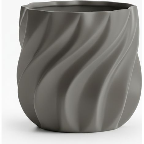 Pot décoratif gris pour plantes à structure nervurée ondulée (1/3)