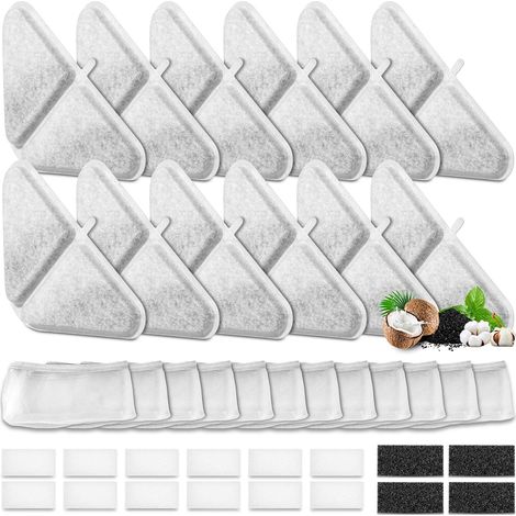 12 Filtres de rechange pour fontaine à eau pour chiens de 230oz, remplacement de filtre pour système de filtration à 5 couches 7L fontaine pour animaux de compagnie, 12 filtres+12 éponges+12 sacs filt (1/5)