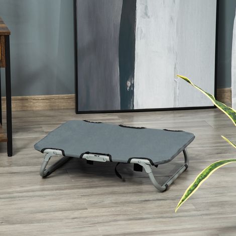 Lit pliant surélevé pour petits chiens, utilisable en intérieur et en extérieur, en acier et tissu Oxford, 59 x 46 x 15 cm, gris foncé