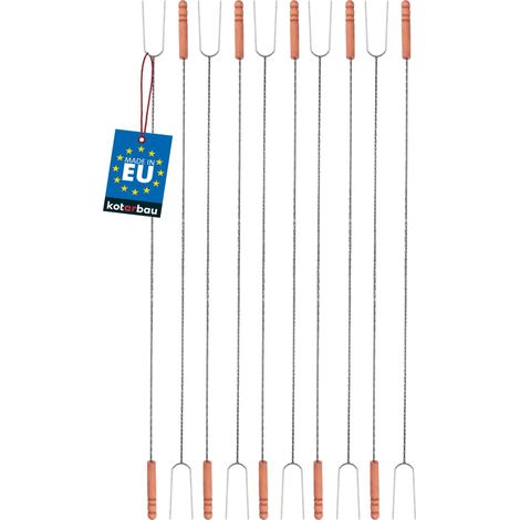 KOTARBAU® Set 10 pièces Brochettes Pour Barbecue - Acier et Bois - 120 cm - Argent Et Bois - Fourchette Barbecue - Longue - Piques Avec Manche En Bois - Brochettes Réutilisables (1/5)