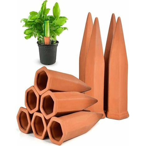 Lot de 10 tuteurs d'arrosage automatique pour plantes, en terre cuite, pour les vacances, à utiliser avec des bouteilles de vin. (1/5)
