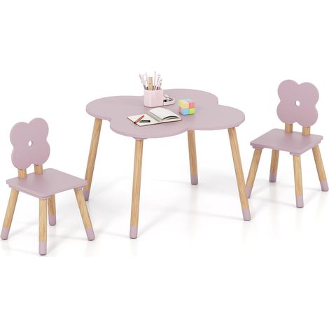 Ensemble 3 Pièces Table et Chaises Enfant pour Activités et Dessin Pieds en Pin Massif Forme Fleur (1/2)