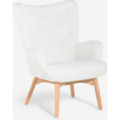 Poltrona moderna stile bergere in tessuto bouclé bianco Wani