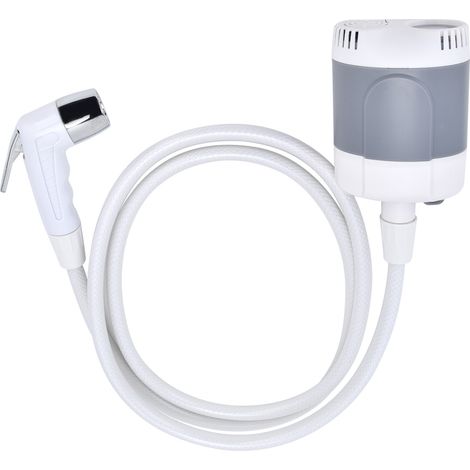 Tragbare Campingdusche mit eingebauter Pumpe, LED-Beleuchtung, USB-wiederaufladbarer kabelloser Wasserpumpe, für das Duschen im Freien, tragbares Duschset, grau-weiße Farbe. (1/5)