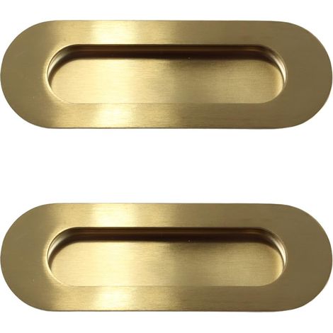 Lot de 2 poignées de meuble, poignées encastrées ovales en acier inoxydable pour portes coulissantes, avec vis invisibles, pour tiroirs, placards et armoires (dorées) (1/5)