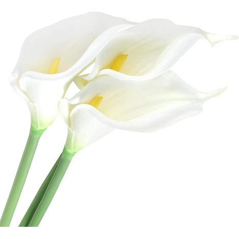 Bouquet de 3 lys calla artificiels extra-larges de 71 cm (28 pouces) en latex au toucher réaliste, idéal pour centre de table de mariage, décoration de chambre, bureau, fête, composition florale à la  (1/5)