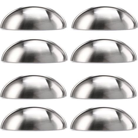 Lot de 8 boutons de poignée en forme de coquillage, nickel satiné, cache les vis, décore le tiroir, la commode, le placard, les meubles, etc. (argent) (1/5)