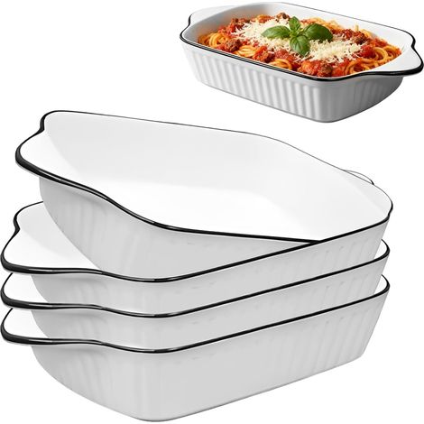 Lot de 4 Petits Plats de Cuisson en Céramique, 26,5 cm Plats de Cuisson Carrés, Plats à Four Rectangulaire En Porcelaine, Plats à Lasagnes Rectangulaires four Lasagnes, Tiramisu (1/5)