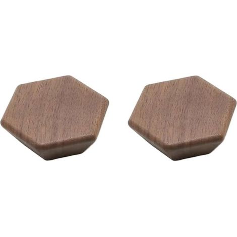 Lot de 2 boutons de tiroir hexagonaux en bois de noyer, 60 mm avec vis – Quincaillerie de poignée de porte en bois naturel – Poignées de meubles d'armoire, d'armoire, de placard et de tiroir, (1/5)