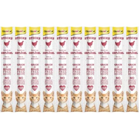 GimCat Bâtonnets Saucisses Kabanosy pour chats, 10 pièces/paquet - Volaille, 10 pièces
