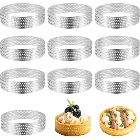 Stampi da forno - Set da 10 - 8 x 2 cm - Stampi antiaderenti per mousse e pasticcini - Acciaio inox 430 (1/5)