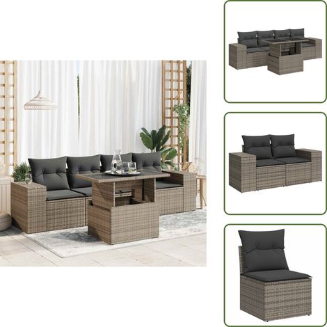 5-tlg. Garten-Sofagarnitur mit Kissen Grau Poly Rattan - Garten Sofagarnitur - Garten Sofagarnituren - Outdoor Sofagarnitur - Sofagarnitur Terrasse (1/5)