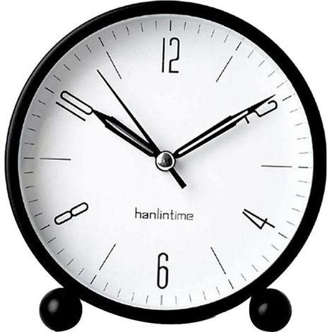 Sveglia analogica Hanlintime, sveglia da tavolo piccola, facile da impostare, silenziosa, con luce notturna, ultra silenziosa, sveglia a batteria, nera