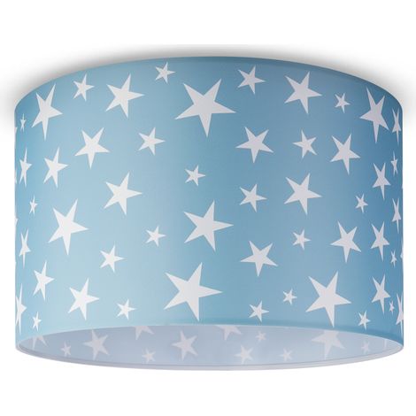 Paco Home Plafonnier Chambre Enfant Suspension Bébé Abat-Jour Tissu Rond Étoiles Design 5 (Ø45,5 cm), Plafonnier - Blanc (1/4)