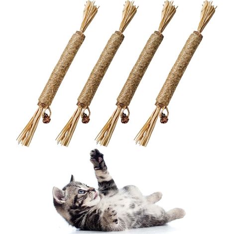 Confezione da 4 bastoncini di vite argentata naturale per gatti - giocattoli da masticare per gattini, per la pulizia dei denti, con erba gatta, bastoncini per la dentizione - giocattoli interattivi p (1/3)