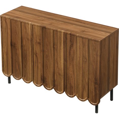Buffet moderne en MDF couleur noyer 120 x 35 x 80 cm avec portes ondulées et étagères réglables (1/5)
