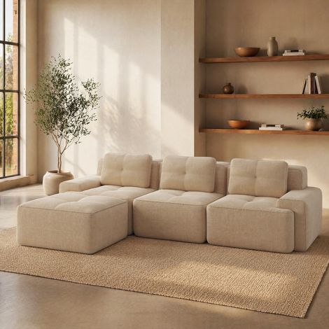 Sofá de esquina modular con ottoman, 293 x 177 x 69 cm, sin montaje, beige HAVRYA (1/5)