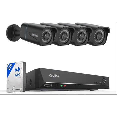 4K PoE Kit Caméra de Surveillance 4X 8MP Caméra PoE avec 8CH 2To NVR Kit Vidéo Surveillance avec Détection de Personne/Véhicule Vision Nocturne Audio Enregistrement 24/7 Noir (1/5)