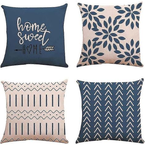 Taie d'oreiller, housse de coussin de canapé, taie d'oreiller douce, décoration pour voiture, maison et lit, 45 x 45 cm, lot de 4 (bleu) (1/3)