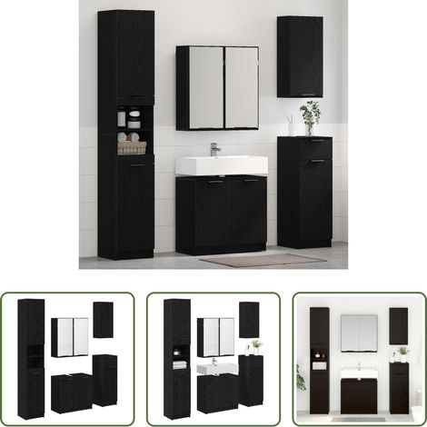 vidaXL Meuble sous évier - Ensemble de mobilier de salle de bain 5 pcs Chêne noir (1/5)
