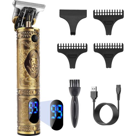 Tondeuse Cheveux Hommes,Tondeuse Barbe Electriques Professionnelle, Sans Fil Tondeuse à Cheveux Rasoir Barbe Tondeuse Kit,écran à LED, Rechargeable, Silencieuse pour les Enfants et la Famille (Doré), (1/4)