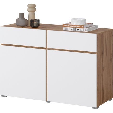 Buffet HAVANA – 120 cm – 2 ante a battente e 2 cassetti – Rovere e bianco – Design moderno