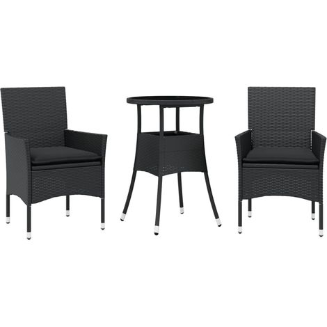 Maison Exclusive - 3-tlg. Garten-Essgruppe mit Kissen Schwarz Pol