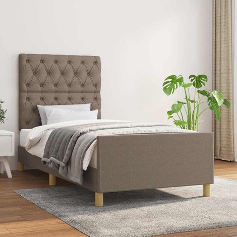 Lit simple pour adulte avec tête de lit - Cadre de lit Taupe 80x200 cm Tissu BV741832 - BonneVie (1/5)