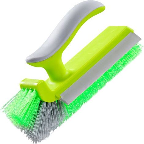 Cepillo angular de 3 piezas con cerdas espejadas, adecuado para cuartos de ducha, baños, azulejos, cocinas y limpieza del hogar (verde césped). (1/5)